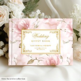 Chic dusty pink ivory floral wedding guest book ゲストブック