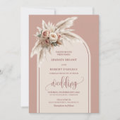 Chic Dusty Pink Pampas Floral Wedding Invitation 招待状 (正面)