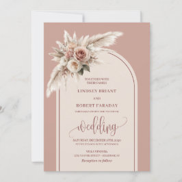 Chic Dusty Pink Pampas Roses Wedding Invitation 招待状