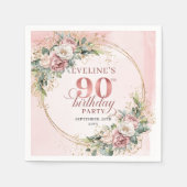 Chic Dusty Pink Rose Gold Boho 90th Birthday Party スタンダードカクテルナプキン (正面)