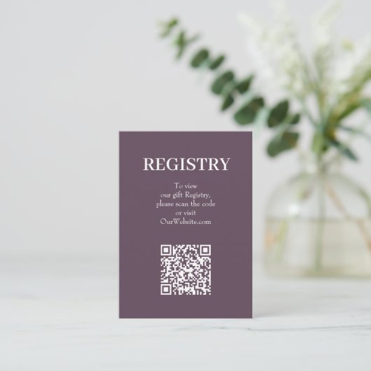 Chic Dusty Purple Wedding Registry QR Code エンクロージャーカード (スタンド正面)