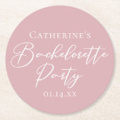 Chic Dusty Rose Pink Bachelorette Party Custom ラウンドペーパーコースター (正面)