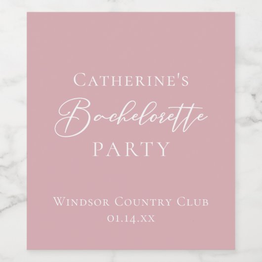 Chic Dusty Rose Pink Bachelorette Party Custom ワインラベル (シングルラベル)