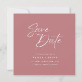 Chic Dusty Rose & White Calligraphy Save the Date 招待状 (正面)