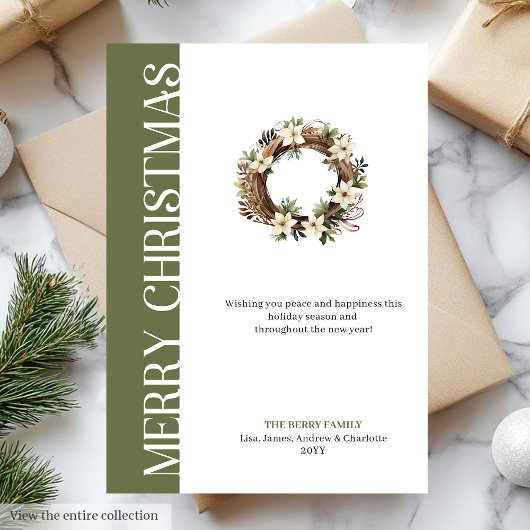 Chic earthy colors Christmas wreath greeting card シーズンカード