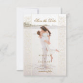 Chic Ecru Scrollwork Photo Wedding Save the Date セーブザデート (正面)