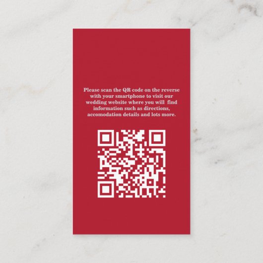 Chic Editorial Deep Red Compact QR Code Wedding エンクロージャーカード (裏面)