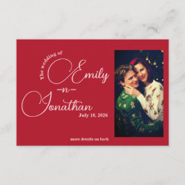 Chic Editorial Deep Red One Photo QR Code Wedding エンクロージャーカード