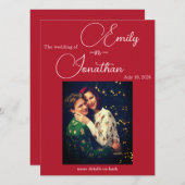 Chic Editorial Deep Red One Photo Wedding 招待状 (正面/裏面)