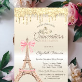 Chic Eiffel Tower Bow Drips Gold Quinceañera  招待状