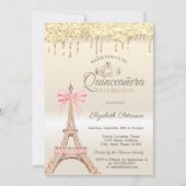 Chic Eiffel Tower Bow Drips Gold Quinceañera  招待状 (正面)