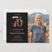 Chic Elegance Rose Gold Photo 70th Birthday 招待状 (正面)