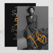 Chic Elegant Black & Pink Photo 50th Birthday  招待状 (正面/裏面)