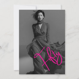 Chic Elegant Black & Pink Photo 50th Birthday  招待状