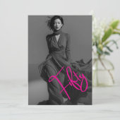 Chic Elegant Black & Pink Photo 50th Birthday  招待状 (スタンド正面)