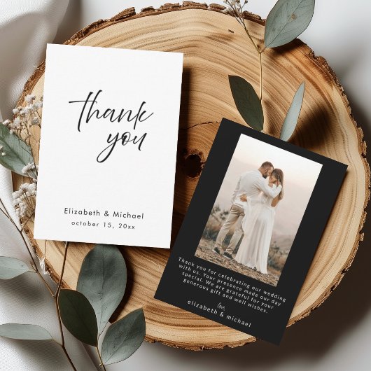Chic Elegant Black Tie Wedding Thank You Card 招待状