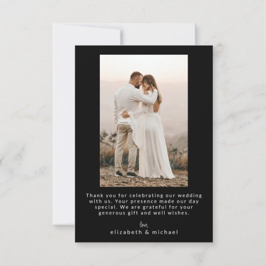 Chic Elegant Black Tie Wedding Thank You Card 招待状 (裏面)