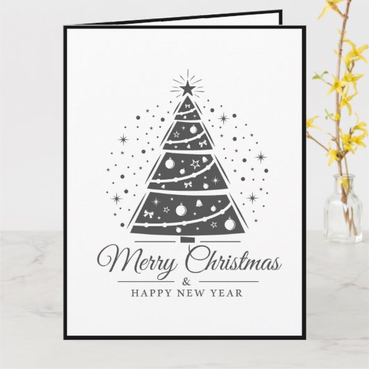 Chic Elegant Black White Merry Christmas Tree      カード (黄色い花)