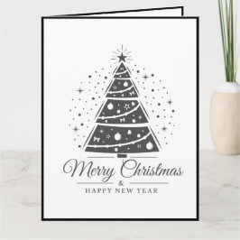 Chic Elegant Black White Merry Christmas Tree      カード