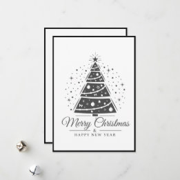 Chic Elegant Black White Merry Christmas Tree シーズンカード