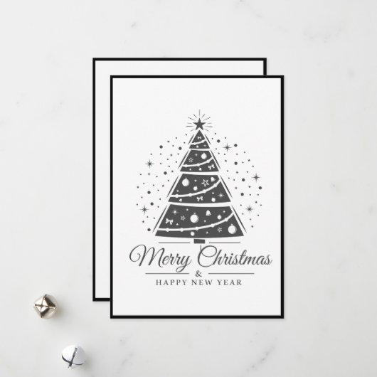 Chic Elegant Black White Merry Christmas Tree シーズンカード (正面/裏面インサイチュ)