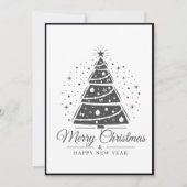 Chic Elegant Black White Merry Christmas Tree シーズンカード (正面)