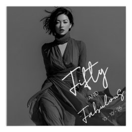 Chic Elegant Black & White Photo Fifty & Fabulous ポスター