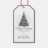 Chic Elegant Black White Script Christmas Tree ギフトタグ (正面)