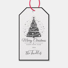 Chic Elegant Black White Script Christmas Tree ギフトタグ