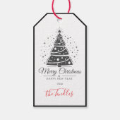 Chic Elegant Black White Script Christmas Tree ギフトタグ (正面)