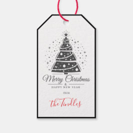 Chic Elegant Black White Script Christmas Tree ギフトタグ