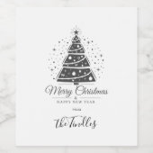 Chic Elegant Black White Script Christmas Tree ワインラベル (シングルラベル)