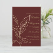 Chic elegant burgundy gold glitter floral wedding  招待状 (スタンド正面)