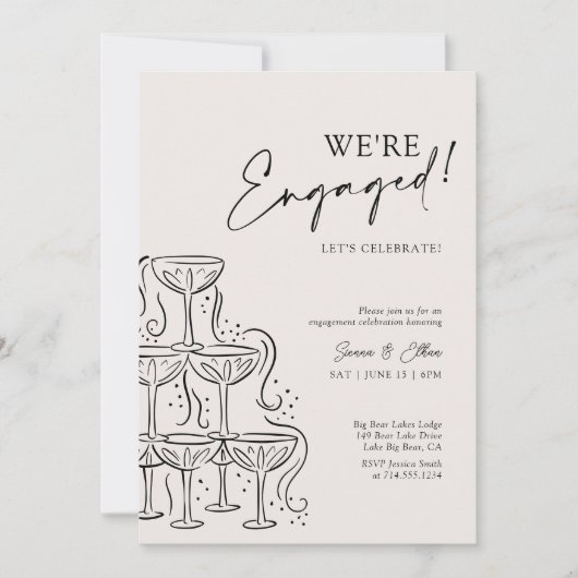 Chic Elegant Champagne Engagement Party 招待状 (正面)