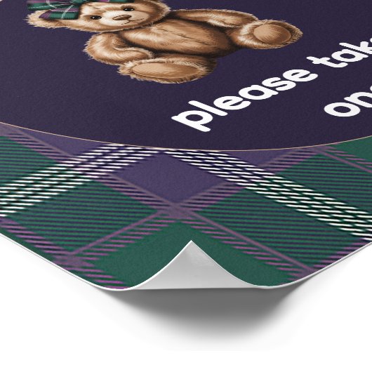 Chic Elegant Fancy Bear Favor Sign ポスター (角)