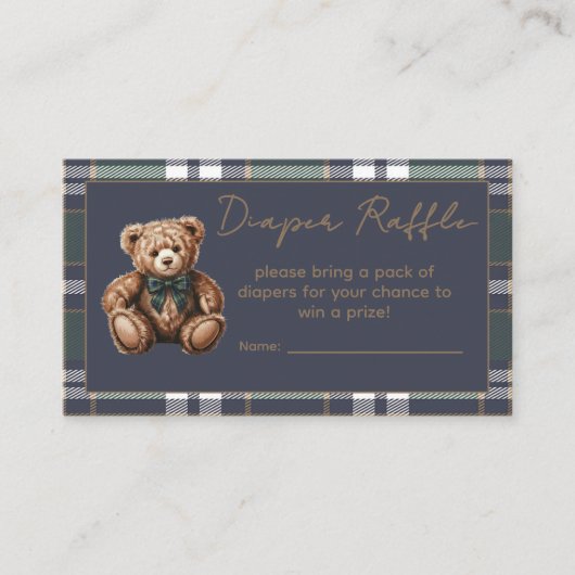Chic elegant Fancy Bear R.L. theme Diaper Raffle エンクロージャーカード (正面)