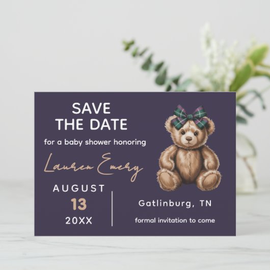 Chic Elegant Fancy Bear Save The Date 招待状 (スタンド正面)