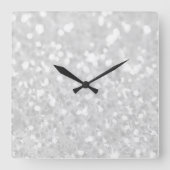Chic elegant glamour White Faux Glitter スクエア壁時計 (正面)