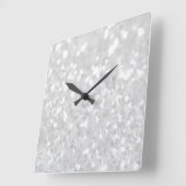 Chic elegant glamour White Faux Glitter スクエア壁時計 (傾斜)