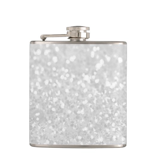 Chic elegant glamour White Faux Glitter フラスク (正面)