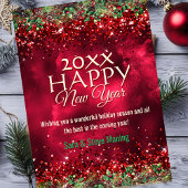 Chic elegant green red floral Happy New Year シーズンカード