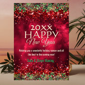 Chic elegant green red floral Happy New Year シーズンカード