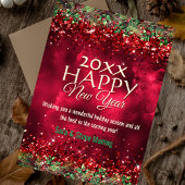 Chic elegant green red floral Happy New Year シーズンカード