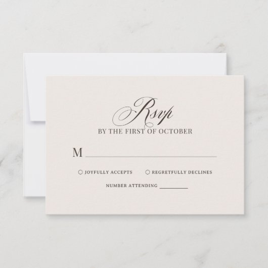 Chic Elegant Ivory and Brown Luxe Neutral Wedding 出欠カード (正面)