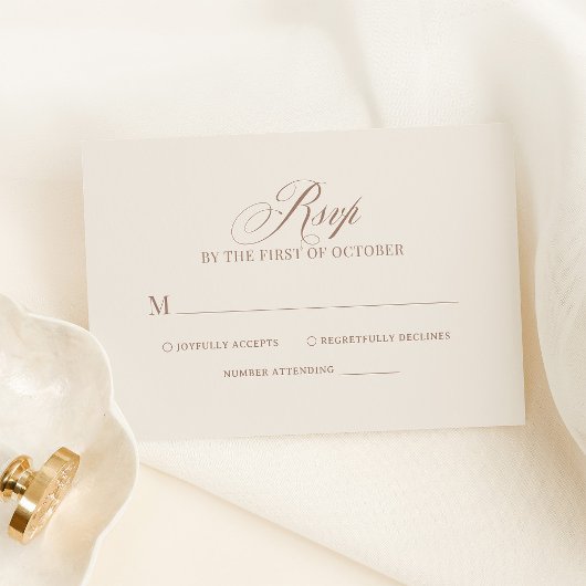 Chic Elegant Ivory and Taupe Luxe Neutral Wedding 出欠カード
