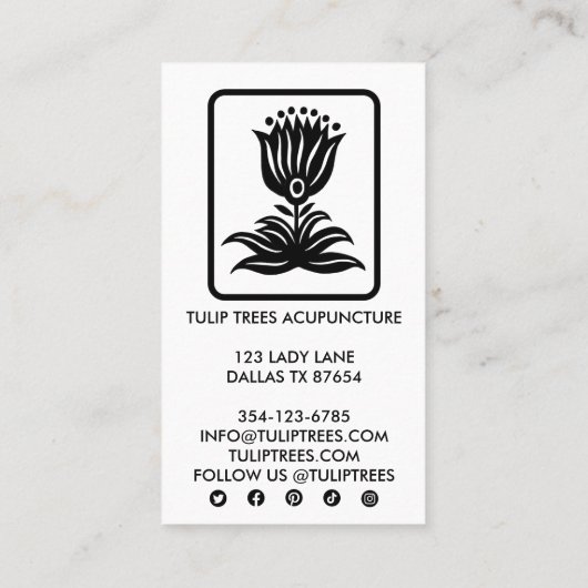 Chic Elegant Logo Stylized Tulip Wellness Healer 名刺 (裏面)