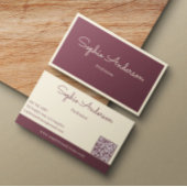 Chic Elegant Mauve & Cream with QR Code  名刺