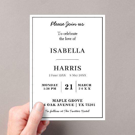 Chic Elegant Memorial Service Design アクリル招待状 (インサイチュ (ポータブル))