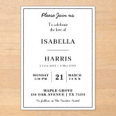 Chic Elegant Memorial Service Design アクリル招待状 (正面)