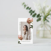 Chic Elegant Modern Blush Pink & Gold Floral Photo 名刺 (スタンド正面)
